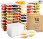 30pcs Reusable Snack Containers with Lids,2025 New 2 Compartment Plastic Containers for Pack Snacks,Leakproof Double Compartment Condiment Pack for Meal Prep, Portion Control,On-the-Go School Travel