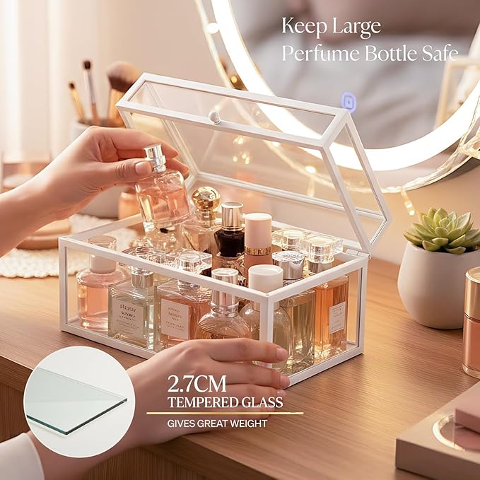 40 Lipsticks Organizer with Lid, Glass Display Box Fits Large Perfume & Skincare, Easy-Access Organiser for Vanity Countertop, Multifunctional Display Box in Any Rooms