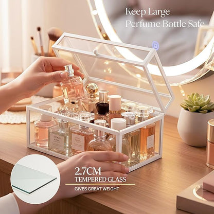 40 Lipsticks Organizer with Lid, Glass Display Box Fits Large Perfume & Skincare, Easy-Access Organiser for Vanity Countertop, Multifunctional Display Box in Any Rooms