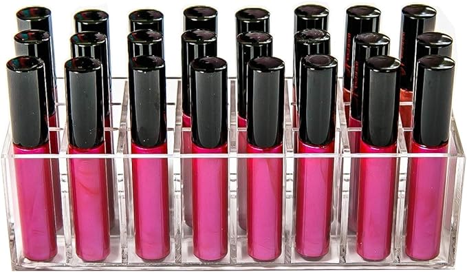 Acrylic Lip Gloss Holder Organizer, Lipstick Holder, 24 Slots Makeup Lip Gloss Lipstick Brushes Storage Display Case