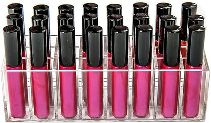 Acrylic Lip Gloss Holder Organizer, Lipstick Holder, 24 Slots Makeup Lip Gloss Lipstick Brushes Storage Display Case