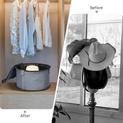 WOMACO Hat Box for Storage, Stackable Hat Storage Case for Cowboy Hat, Round Brim Hat Organizer Bag for Closet (Gray, Large)