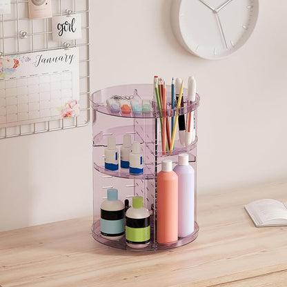 Rotating Makeup Organizer for Vanity, DIY Adjustable Tray Spinning Skincare Organizers Countertop, Cosmetic Display Case with Perfume Tray Brush Holder, Bathroom Desk Corner Storage Carousel Rack