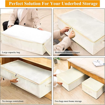 punemi Underbed Wedding Dress Storage Box, Wedding Dress Preservation Keepsake Trunk with Sturdy Zipper and Handles, Large Clothes Storage for Blankets, Pillows, Comforters & Quilts, Beige