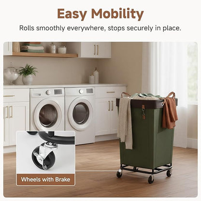 StorageWorks 160L Laundry Basket with Wheels, Large Rolling Hampers for Clothing Organizer, Dirty Clothes Basket for Hotel, Home, Closet, Dorm, Green