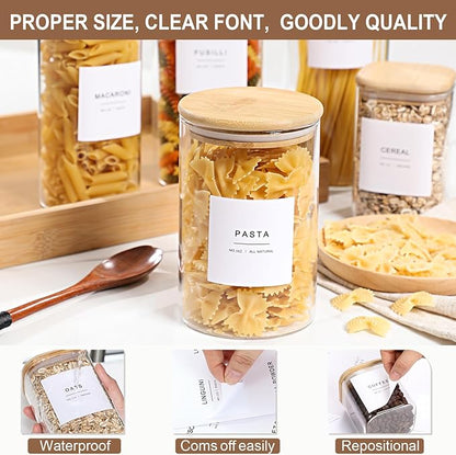 308 Kitchen Pantry Labels for Food Containers, 3 Sizes White Minimalist Labels for Organizing, Food Label for Jars, Storage Bins, Preprinted Waterproof Pantry Label for Containers