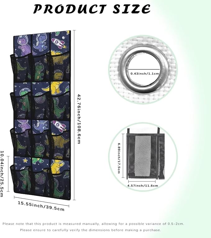 Astronaut Dinosaur Over The Door Organizer, 12 Large Mesh Pockets Hanging Shoe Rack for Closet, Space Theme Storage for Kids Room Toys & School Supplies