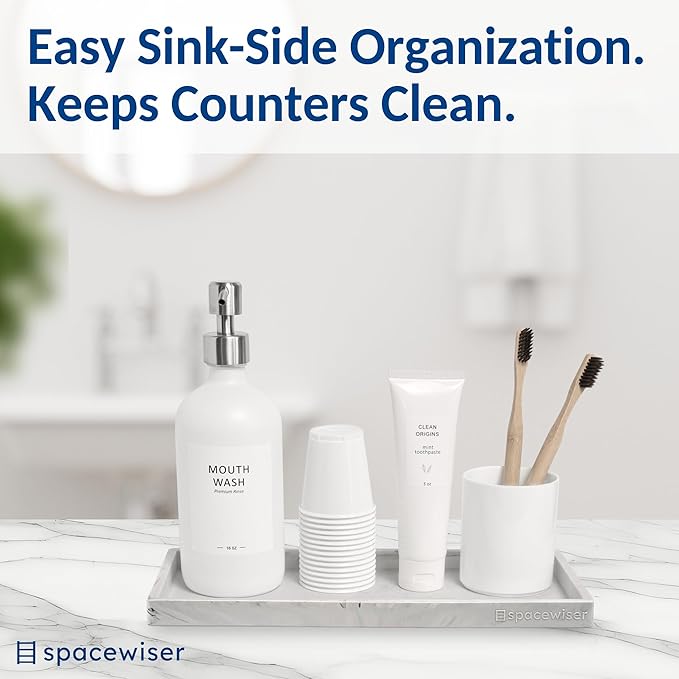 Spacewiser Countertop and Vanity Tray - 2 PC Large 11.7" Silicone Bathroom Trays, Counter Organizer, Dish Soap Sponge Holder Kitchen Sink Tray Organizer, Sink Caddy Toothbrush Key Kitchen Soap Trays