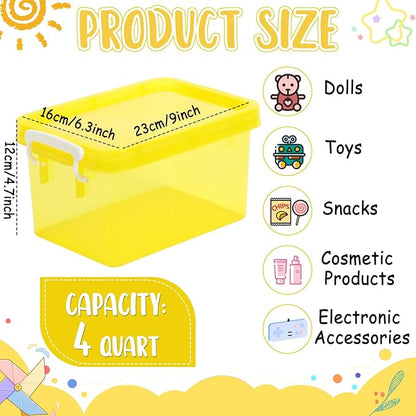 6 Pack 4 Quart Colorful Plastic Storage Bins with Lids Stackable Storage Bins with Latching Lids Handle Clear Colored Storage Organizer Bins for Home Office Pantry Containers(Yellow)