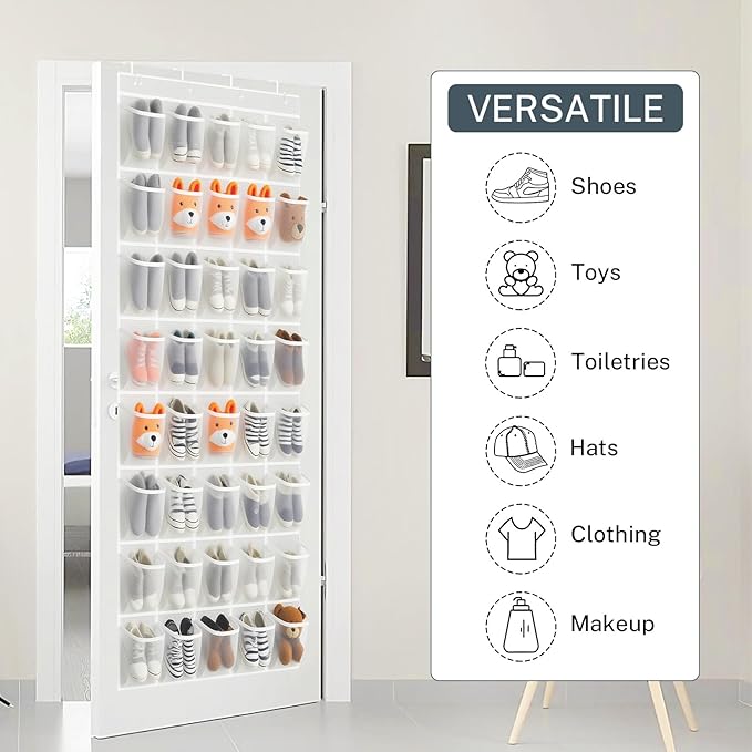2PCS 40-Pocket Over the Door Shoe Organizer, Hanging Shoe Rack for Closet Door,Shoes Storage Holder Hanger with Large Mesh Pocket for Women Men Shoes,Flip Flops (White-W2)