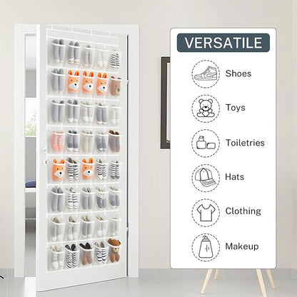 2PCS 40-Pocket Over the Door Shoe Organizer, Hanging Shoe Rack for Closet Door,Shoes Storage Holder Hanger with Large Mesh Pocket for Women Men Shoes,Flip Flops (White-W2)