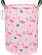 QUEENLALA Large Storage Basket,Laundry Hamper/Bathroom/Home Decor/Collapsible Round Storage Bin,Boys and Girls Hamper/Boxes/Clothing(Round-Pink Flamingo)