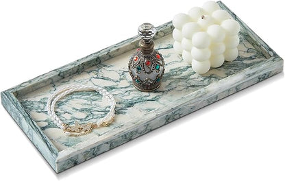 Natural Marble Vanity Tray, Luxury Stone Organizer for Bathroom & Kitchen Counter | Holds Soap Dispenser, Jewelry, Perfume | Non-Resin, Non-Ceramic Décor