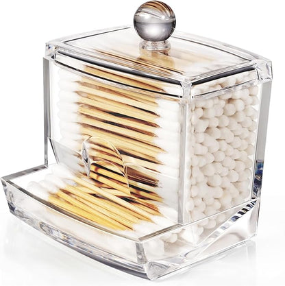 SheeChung 10Oz Acrylic Qtip Holder Dispenser for Cotton Swabs, Small Clear Plastic Containers Apothecary Jars with Lid, Bathroom Accessories, Vanity Organizers and Storage, Home Essentials Decor-Clear