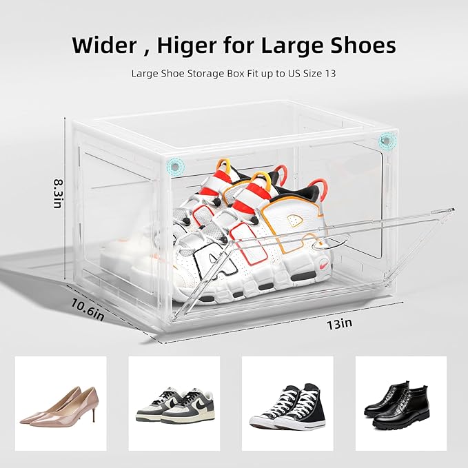 8 Pack Drop Side Shoe Box, XL Entryway Shoe Storage Box, Clear Shoe Storage Boxes Stackable Suitable for Sneakers, Casual Shoes(Clear)