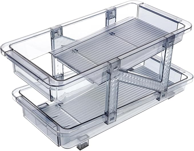 ABOOFAN Soda Can Organizer Rack Double Tier Stackable Beverage Dispenser for Refrigerator Transparent Design for Easy Visibility Material for Use for Kitchen and Bar Storage