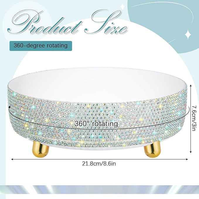 Honeydak White Bling Perfume Makeup Organizer Bling Mother's Day Nurses Day Gifts for Women Bathroom Organizers and Storage 360 Rotating Makeup Organizer for Countertop(Resin Stone)