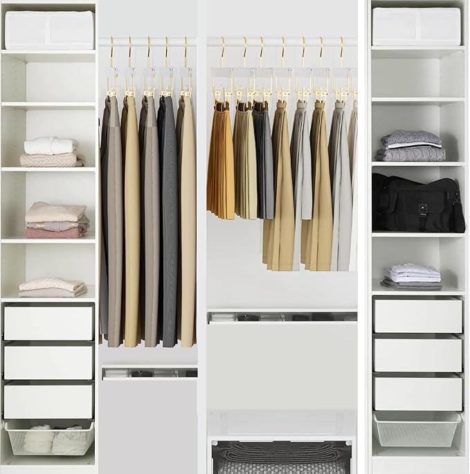 Acrylic Gold Pants Hangers with Adjustable Clips 30 Pack, Non-Slip Skirt Hanger for Women, Heavy Duty Space-Saving Clothes Organizer for Trousers, Coats, Jeans, Adults & Kids