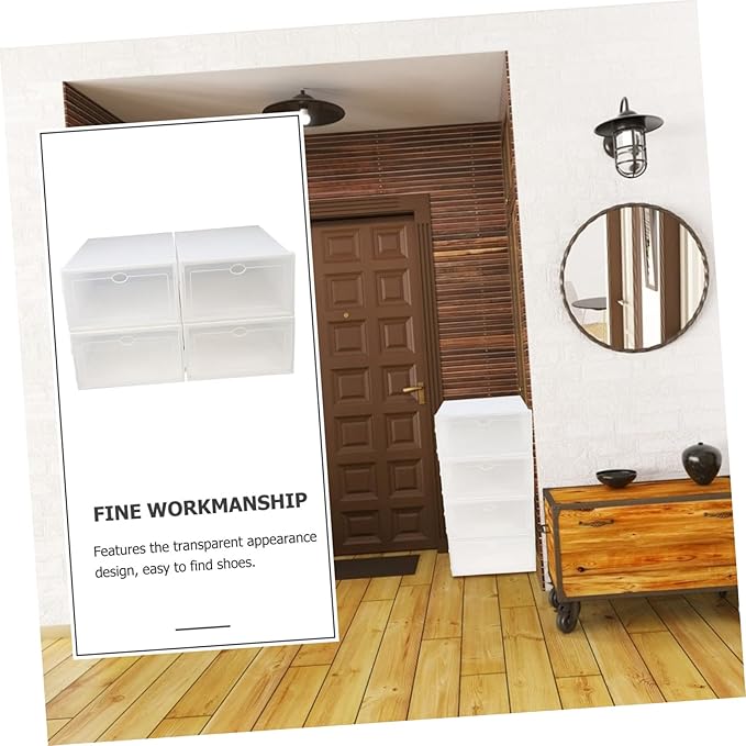 4pcs Plastic Shoe Storage Boxes Dustproof Multi-functional Organizer for Home and Dorm Simple Design Easy Access for Men Footwear