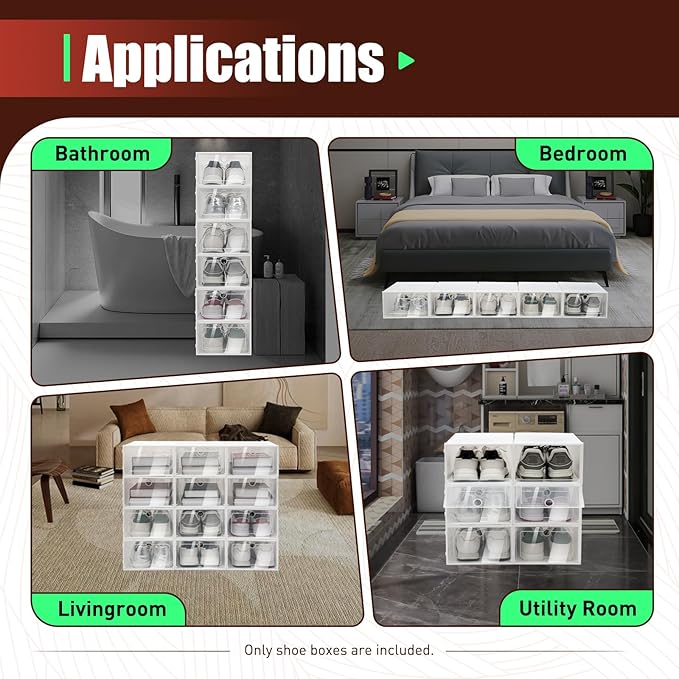20/24 Psc Foldable Shoe Organizer Box White, Space Saving Plastic Shoe Boxes Shoe Storage Box, Easy Installation Shoes Organizer Display Boxes Rack Home Organizer for Sneaker Books (20Psc)
