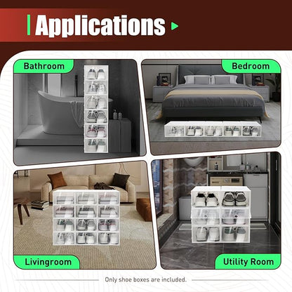 20/24 Psc Foldable Shoe Organizer Box White, Space Saving Plastic Shoe Boxes Shoe Storage Box, Easy Installation Shoes Organizer Display Boxes Rack Home Organizer for Sneaker Books (20Psc)