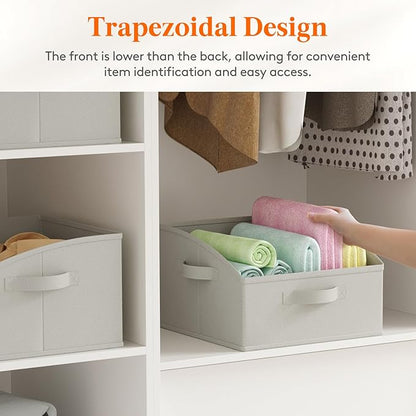 Lifewit Trapezoid Closet Storage Bins for Shelf, 6 Packs Non-woven Closet Organizer Baskets with Handles, Foldable Clothes Containers Boxes for Clothing, Book, Purse, 16L, Medium, Light Gray