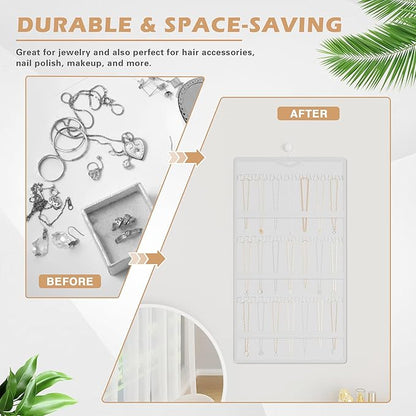 Hanging Jewelry Organizer Storage Roll, Double-Sided Necklaces Holder, 42 Pockets Plus 36 hooks Earrings Organizer Hang in Closet, On Wall, or Doors, White