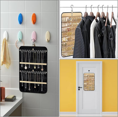 Tefola Hanging Jewelry Organizer, Double-Sided Necklace Organizer Jewelry Holder Organizer for Earrings, Necklaces Rings, Glasses, Sunglass Organizer for Closet, Wall, Door (Black, Small Size)