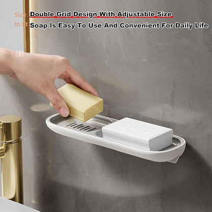 Soap Holder Dish Shower, Bar Soap Holder with Drainage, Self Draining Soap Holder, Wall Mounted Soap Box Tray Container for Bathroom, Bathtub Kitchen Sink (1PC Green-with Towel Rack)