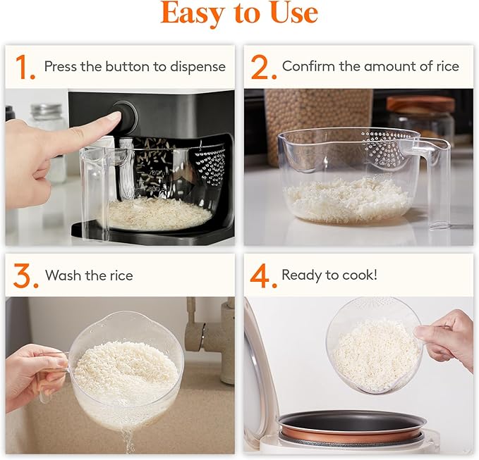 Lifewit Rice Dispenser 25 Lbs(11.3kg), Rice Storage Container Sealed Moisture Proof with Measuring Cup for Kitchen Pantry Household, BPA-Free, 1 Pack Black