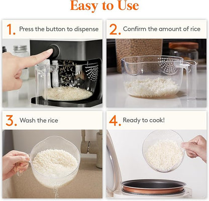Lifewit Rice Dispenser 25 Lbs(11.3kg), Rice Storage Container Sealed Moisture Proof with Measuring Cup for Kitchen Pantry Household, BPA-Free, 1 Pack Black