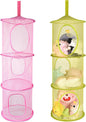 Hanging Mesh Stuffed Animal Storage - 3 Tiers 2 Pack Large Stuffed Animal Net Organizer, Foldable Space Saver Bags Plushie Basket Organization Holder Room Bedroom Playroom Wall Pink & Green