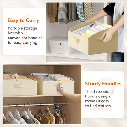 Lifewit Trapezoid Closet Storage Bins for Shelf, 6 Packs Non-woven Closet Organizer Baskets with Handles, Foldable Clothes Containers Boxes for Clothing, Book, Purse, 19L, Large, Beige