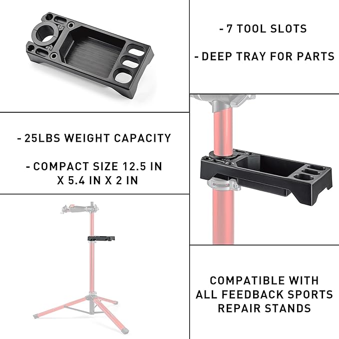 Feedback Sports | Tool Tray for Bike Repair Stands | Compatible W Upright Repair Stands | Black