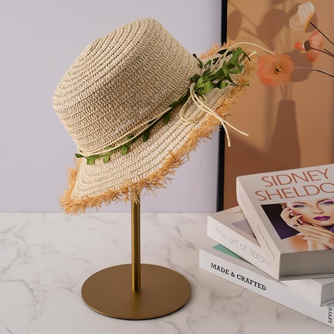 Hat Display Stand 2PCS Stainless Steel Brushed Nickel Titanium Hat Stand Metal Golden Adjustable Height Cap Rack Showcase Fingerprint Resistant for Home Boutique Retail Store