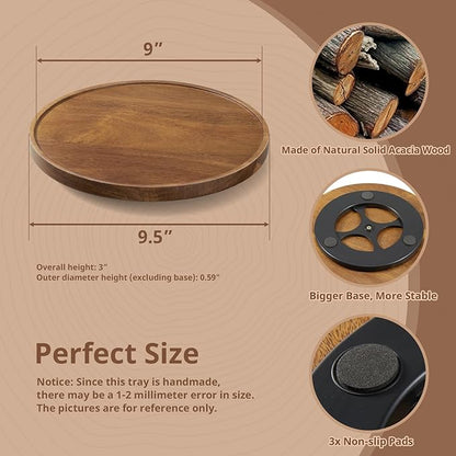 9" Acacia Wood Lazy Susan Turntable Organizer for Cabinet - Round Wooden Lazy Susan Organization and Storage for Pantry Table Kitchen Countertop Cupboard Coffee Bar Farmhouse Decor