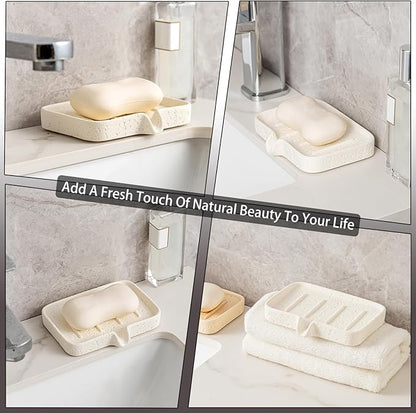 Soap Dish Self Draining Bar Soap Holder Travertine Stone Look Sponge Holders Tray for Shower Bathroom Kitchen Bathtub,Perfect for Dispenser,Scrubber,Bottle,Cup on Sink or Counter (White)