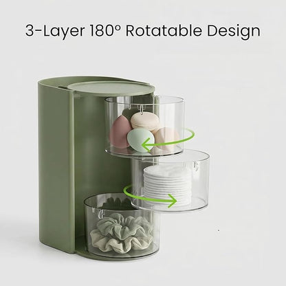 Sage Green Makeup Organizer Countertop for Vanity, Hair Accessories Organizer with Hair Brush Holder, Hair Organizer Storage for Hair Ties, Makeup Pads, Makeup Brushes, Beauty Blender