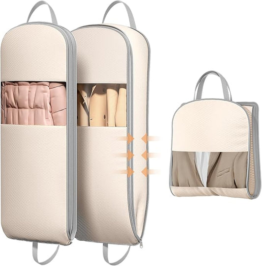 DIMJ 2 Pack 54" Space Saving Garment Bags for Hanging Clothes With Compression Zipper Carry Handles and Window, Washable Suit Bag for Dress, Clothes, Coats, Down Jacket, Closet Storage, Moving, Travel