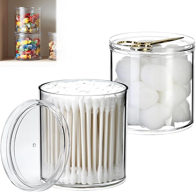 2Pack Stackable Clear Plastic Container - Round Vanity Storage Organizers with Lids for Hair Accessories & Beauty Supplies & Bathroom Container Set