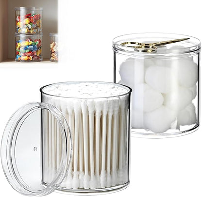 2Pack Stackable Clear Plastic Container - Round Vanity Storage Organizers with Lids for Hair Accessories & Beauty Supplies & Bathroom Container Set