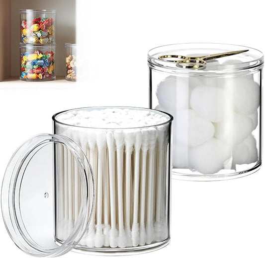 2Pack Stackable Clear Plastic Container - Round Vanity Storage Organizers with Lids for Hair Accessories & Beauty Supplies & Bathroom Container Set