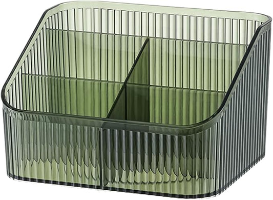 Cosmetic Display Case 5 Slot Makeup Brush Holder Cosmetic Brushes Container for Vanity, Bathroom Countertop,Green