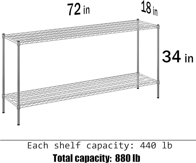 18" Deep x 72" Wide x 34" Height Wire Shelving Kit | 2-Tier | NSF Commercial Storage Rack Unit