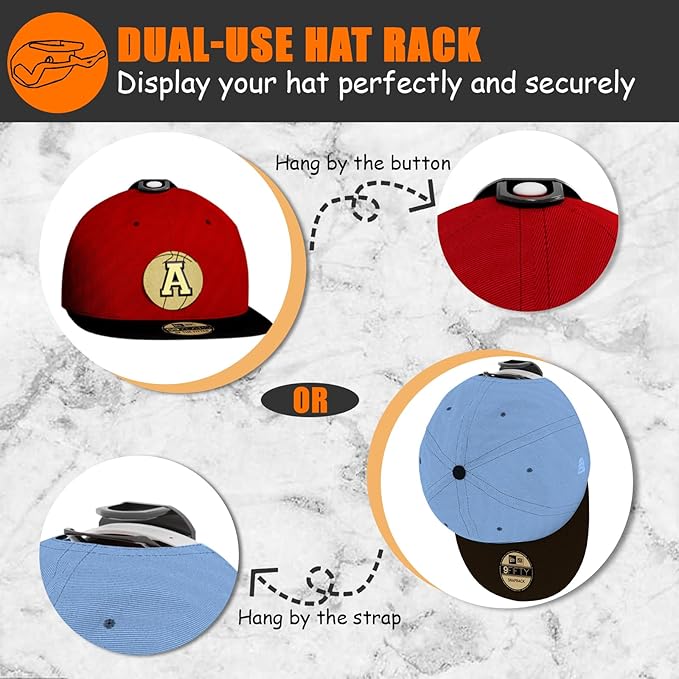 Niunuerga 24 Pack Adhesive Hat Hooks for Wall, Strong Hat Rack for Baseball Caps, Minimalist Hat Organizer Display for Home Decor, Hat Hold Hanger for Wall, Door, Closet, No Drilling (Black)