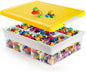 Building Block Organizer Bin, Plastic Double Layer Brick Storage Box with Building Baseplate, Stackable Art Crafts Container with Removable Divided Tray for Home, Office