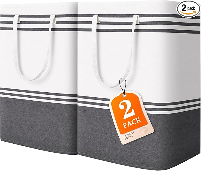 2 Pack Large Home Laundry Basket, Laundry Hamper, Freestanding Waterproof Dirty Clothes Bag, Tall Clothes Hamper - Extended & Reinforced Handles for College Dorm, Family (Light Grey/125L)