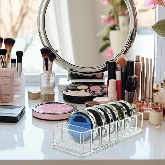 Nsmykhg Acrylic Makeup Organizer,6 Pack 8 Spaces Clear Vanity Drawer for Eyeshadow Palette, Lipstick & Highlighter Storage, Skincare Display, Bathroom Cosmetic Organize,10"x3.5"x1.8"