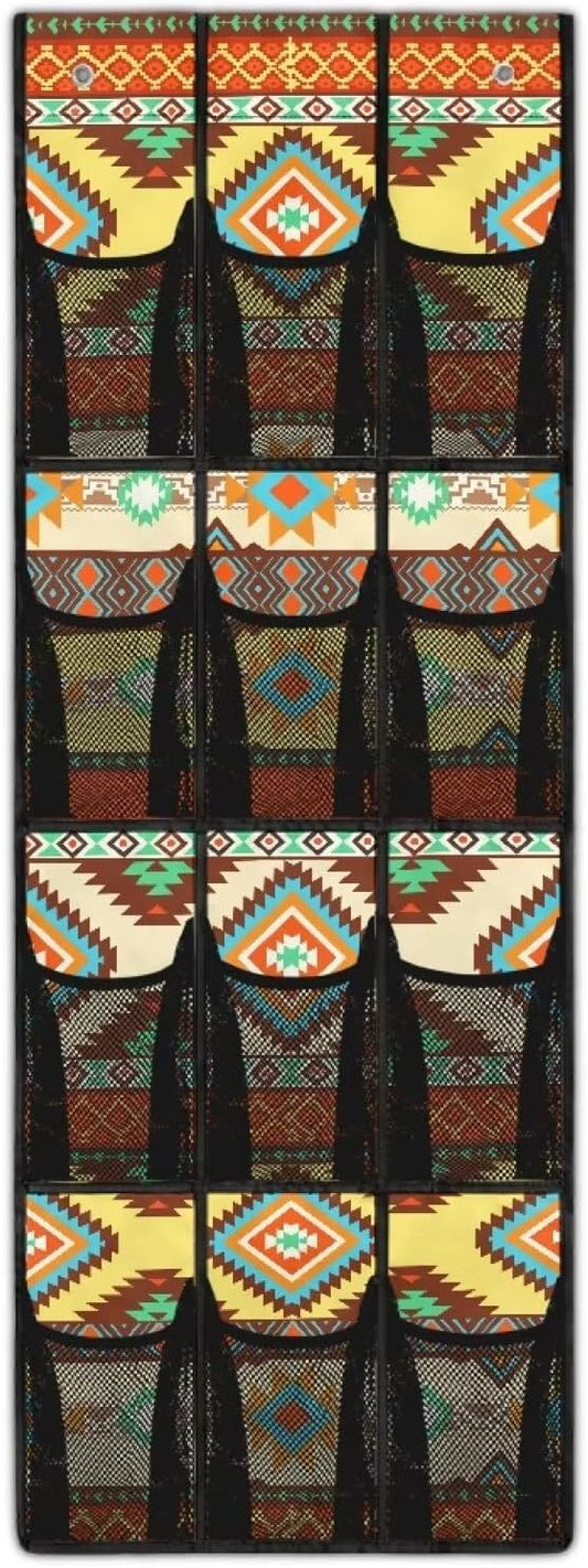 Vintage Over Door Organizer Bathroom Mesh Fabric Wall Hanging Storage for Closet Geometry Shoe Holder Hanger Space Saving Over The Door Shoe Organizer