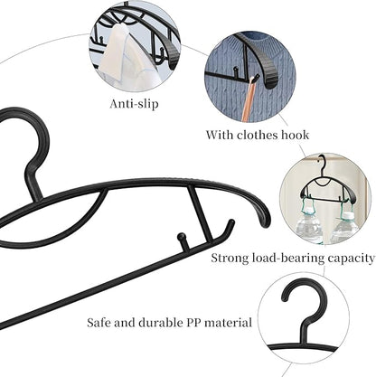 Plastic Clothes Hanger, Extra Thick Plastic Wide Shoulder Adult Slip Resistant Standard Clothing Hanger Ideal for Everyday Use Black 10 Pack 1.1inch Width